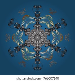 Vector illustration. Graphic element decoration. Flat design. Snowflake mosaic icon. Symbol winter, frozen, Christmas, New Year holiday. Blue, gray and brown silhouette snow flake sign.