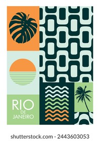 Vector illustration of graphic elements alluding to the city of Rio de Janeiro, Brazil.