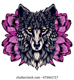 Vector illustration of graphic elements and wolf for tattoo, design, t-shirt, posters and more 