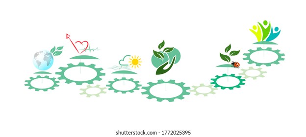 Vector - Ilustración de gráfico .Impacto continuo de movimiento respetuoso con el medio ambiente para el mundo hermoso,El símbolo de engranaje muestra efectos continuos.