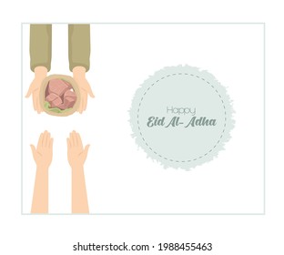 vector illustration of the graphic giving of sacrificial meat on Eid al-Adha, can be used as a support for posters, articles, etc.