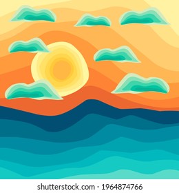 Vector illustration graphic of hand drawn flat design sea and sunrise landscape view
Perfect for background,wallpaper,poster,banner etc.