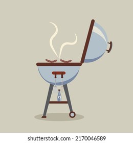 Ilustración vectorial de perros calientes en una parrilla de barbacoa