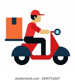 Vector illustration graphic icon of delivery guy with scooter package on white background