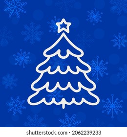 vector illustration graphic icon element of hand drawn cute kawaii blue christmas xmas tree and star ornament snowflakes for merry holiday december winter season printable greeting cards decoration