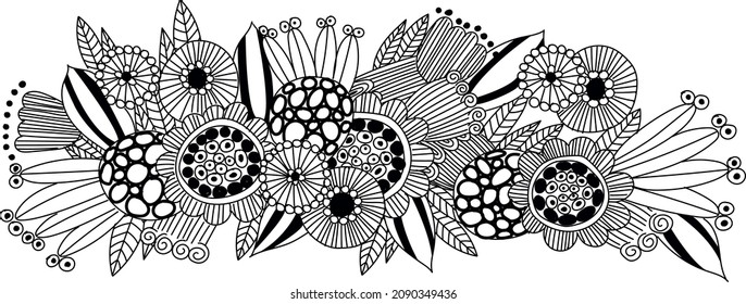 Ilustración vectorial. Ornamento floral lineal gráfico