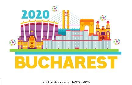 vector illustration graphic panorama of bucharest city in romania. graphic design elements