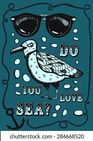 vector illustration, graphic quality, with gull and sea theme for design