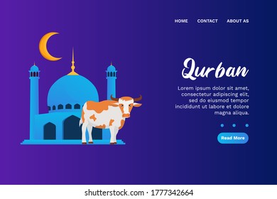 Vector illustration graphic of Qurban. A Mosque with Qurban cow. Perfect for poster. Vector Illustration