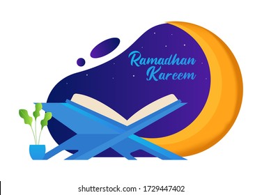 Vector illustration graphic of ramadan kareem with al quran. perfect for ramadan posters, infographics, ui, ux