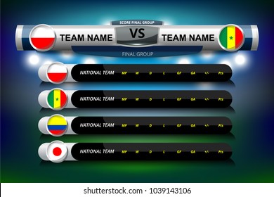 Vector Illustration Graphic of Scoreboard Broadcast and Lower Thirds Template with group table for soccer world tournament championship