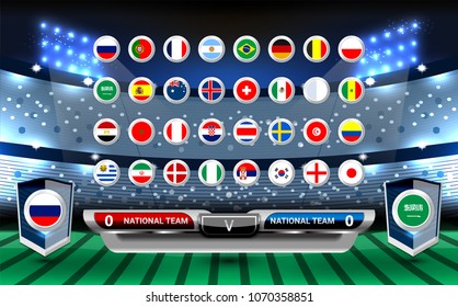 Vector Illustration Graphic of Scoreboard Broadcast and Lower Thirds Template for soccer tournament championship in russia 2018