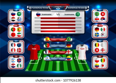 Vector Illustration Graphic of Scoreboard Broadcast and Lower Thirds Template with group table for soccer world tournament championship in russia 2018