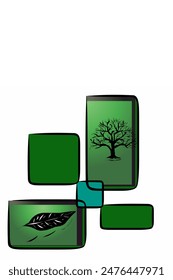 El gráfico de Ilustración vectorial de una caja cuadrada y un árbol seco, sobre un fondo verde, es muy bueno para un producto de marca