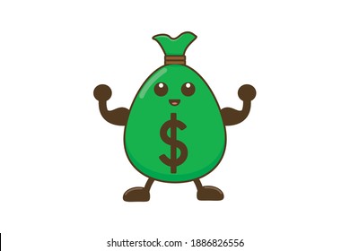 Vector Illustration Graphic Strong a Bag of Money Character. Isolated on White Background