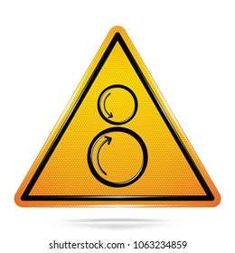 Vector and illustration of graphic style, Counter Rotating Rollers symbol,Yellow triangle Warning Dangerous icon on white background,Attracting attention Security First sign,Idea for presentation,EPS10