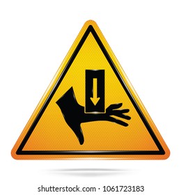 Vector and illustration of graphic style, Hand Crush Hazard symbol, Yellow triangle Warning Dangerous icon on white background, Attracting attention Security First sign, Idea for presentation, EPS10.