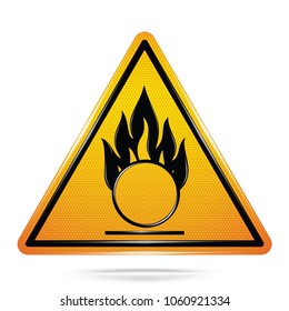 Vector and illustration graphic style, Oxidizing Hazard Sign Symbol,Yellow triangle Warning Dangerous icon on white background,Attracting attention Security First sign,Idea for presentation,EPS10.
