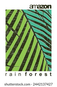 Vector illustration in graphic style of a palm leaf with lettering alluding to ecology.