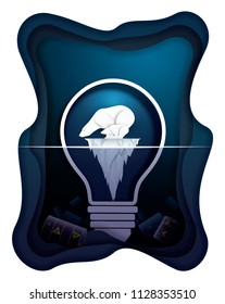 Vector and Illustration graphic style. Polar Bear, Antarctic iceberg and the ocean in light bulb and Marine pollution. hazardous chemicals. Environmental impact. Concept for presentation EPS 10.