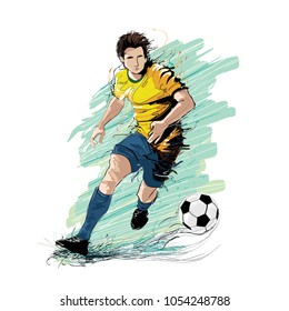 Vector illustration of graphic style Soccer player kicking ball