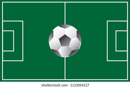 Vector and illustration graphic style, soccer field background with layout white line and ball on the center of field.
