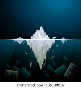 Vector   illustration graphic style Antarctic iceberg in the ocean   Marine pollution  hazardous chemicals  Environmental impact   Concept for presentation for you EPS10 