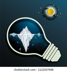 Vector   illustration graphic style Antarctic iceberg in the ocean concept underwater background in light bulb  Beautiful polar sea Idea for presentation for you EPS10 