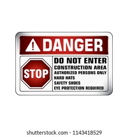 Vector and Illustration graphic style,Construction area do not enter label, Warning icon on white background,Attracting attention Security First sign,Idea for presentation,EPS 10.
