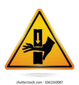 Vector and illustration of graphic style,Danger keep hand away symbol,Yellow triangle Warning Dangerous icon on white background, Attracting attention Security First sign,Idea for presentation,EPS10.
