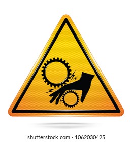 Vector and illustration of graphic style,Danger Rotating Machinery symbol,Yellow triangle Warning Dangerous icon on white background,Attracting attention Security First sign,for presentation,EPS10.