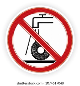 Vector and illustration graphic style,Do Not Use For Wet Grinding Prohibition Symbol,White Circle Warning icon on background,Attracting attention Security First sign,Idea for presentation,EPS10.