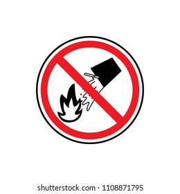 Vector and illustration graphic style,Do Not Extinguish With Water Symbol, White Circle Warning Dangerous icon Attracting attention Security First sign. Prohibition sign NO FIRE EXTINCTION WITH WATER