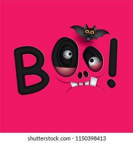 Vector and Illustration of graphic style,Funny Halloween Pink skull monster eyes,paper art style,EPS 10.