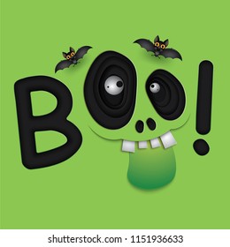 Vector and illustration of graphic style,Happy  Halloween Green skull monster eyes,paper cut style,EPS 10.