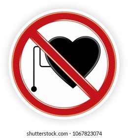 Vector and illustration graphic style,No Pacemakers Symbol,White Circle Warning Dangerous icon on background,Attracting attention Security First sign,Idea for presentation,EPS10.