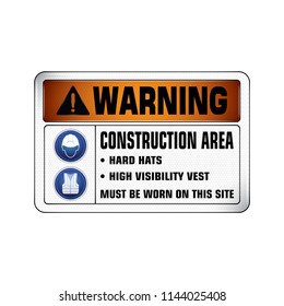 Vector and Illustration graphic style,Warning Construction Area label, Warning icon on white background,Attracting attention Security First sign,Idea for presentation,EPS 10.