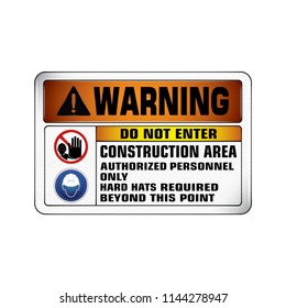Vector and Illustration graphic style,Warning Do Not Enter Construction Area label, Warning icon on white background,Attracting attention Security First sign,Idea for presentation,EPS 10.