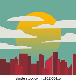 Vector illustration graphic of sunset and cityscape flat design.
Perfect for background,wallpaper,template etc.