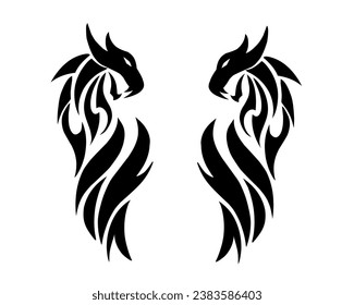 vector illustration graphic tribal art design twin dragons for tattoo symbols