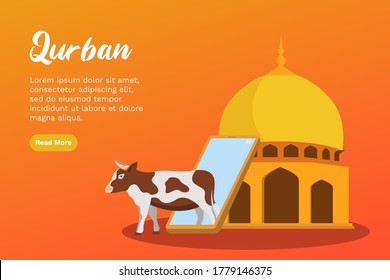 Vector illustration graphic of Ui/Ux Online Qurban. Cow vector. Perfect for UI/UX Design