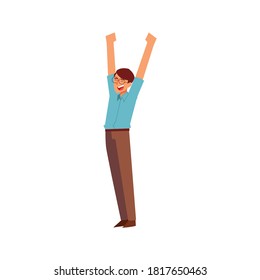 Vector illustration graphic of young man celebration pose. Good for happy design
