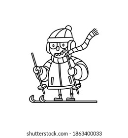 Vector illustration graphic of young man playing ski. Good for sticker, emoticon, mascot, icon