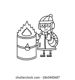 Vector illustration graphic of young man with fire in winter season
