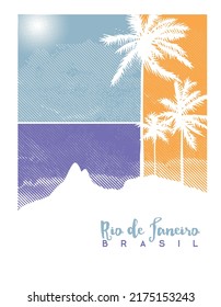 Vector illustration of graphical representation of coastal landscape of Rio de Janeiro, Brazil.