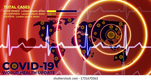 vector illustration of graphical statistics for covid-19, India health update with danger red circles on Indian map showing spread of corona virus, backdrop of medical and breaking news.