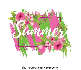 vector illustration. graphics frame for word summer. Your design for discounts and sales. bright summer print on t-shirt