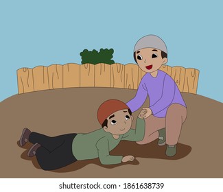 vector illustration graphics helping a person who fell while running