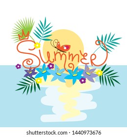 Vector illustration. Graphics on the theme of travel, sun, happiness, sunset and summer.