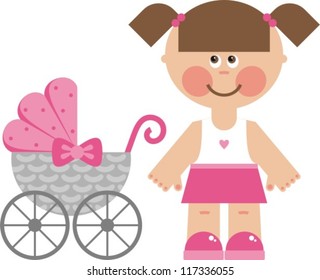 Vector illustration, graphics. Stroller for newborn baby